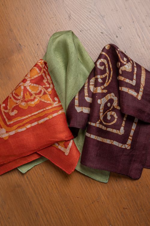 TICH Heritage Batik Print Pocket Squares (Set of 3)-Mint Green, Violet & Orange