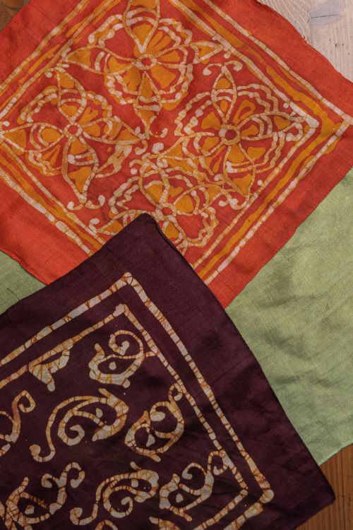 TICH Heritage Batik Print Pocket Squares (Set of 3)-Mint Green, Violet & Orange
