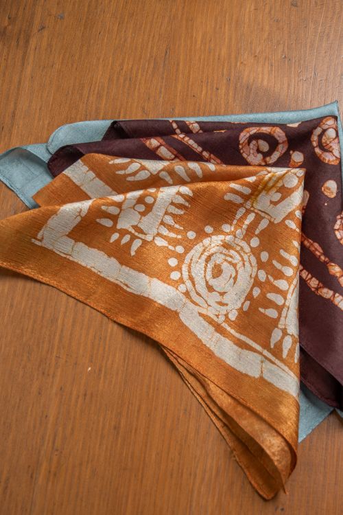 TICH Heritage Batik Print Pocket Squares (Set of 3)-Orange, Powder Blue & Maroon