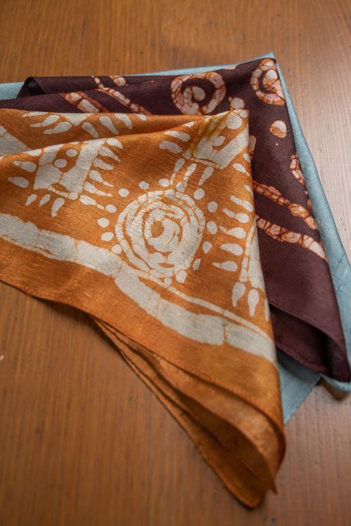 TICH Heritage Batik Print Pocket Squares (Set of 3)-Orange, Powder Blue & Maroon