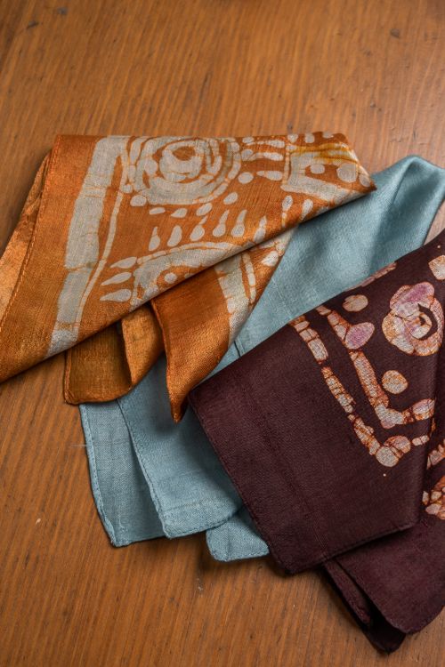 TICH Heritage Batik Print Pocket Squares (Set of 3)-Orange, Powder Blue & Maroon