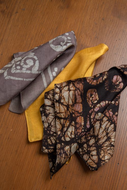 TICH Heritage Batik Print Pocket Squares (Set of 3)-Yellow, Black & Mauvish Grey