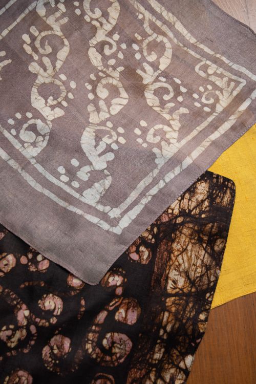 TICH Heritage Batik Print Pocket Squares (Set of 3)-Yellow, Black & Mauvish Grey