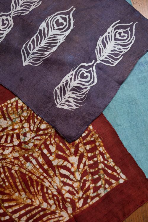 TICH Heritage Batik Print Pocket Squares (Set of 3)-Turquoise, Maroon & Violet