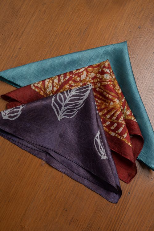 TICH Heritage Batik Print Pocket Squares (Set of 3)-Turquoise, Maroon & Violet
