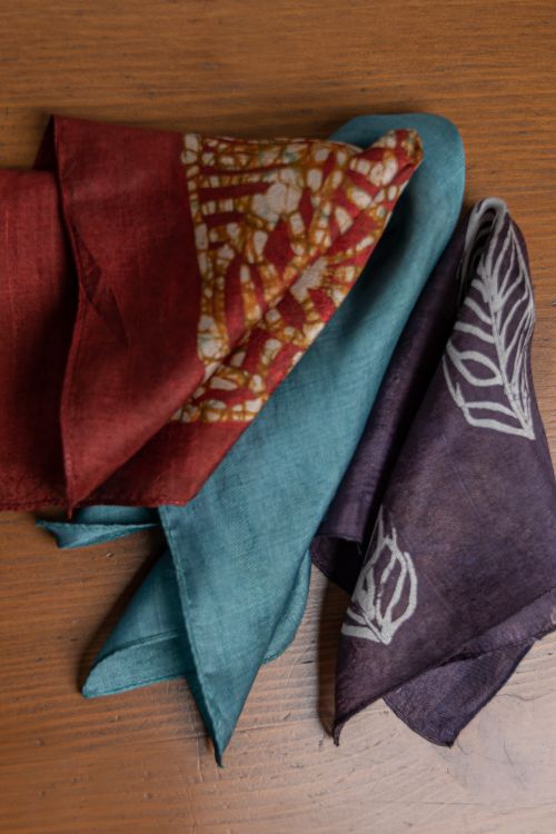 TICH Heritage Batik Print Pocket Squares (Set of 3)-Turquoise, Maroon & Violet
