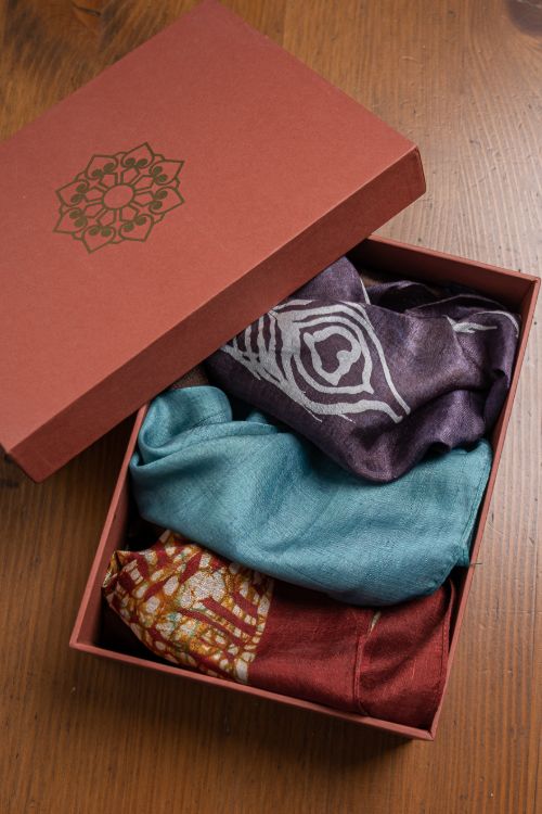 TICH Heritage Batik Print Pocket Squares (Set of 3)-Turquoise, Maroon & Violet