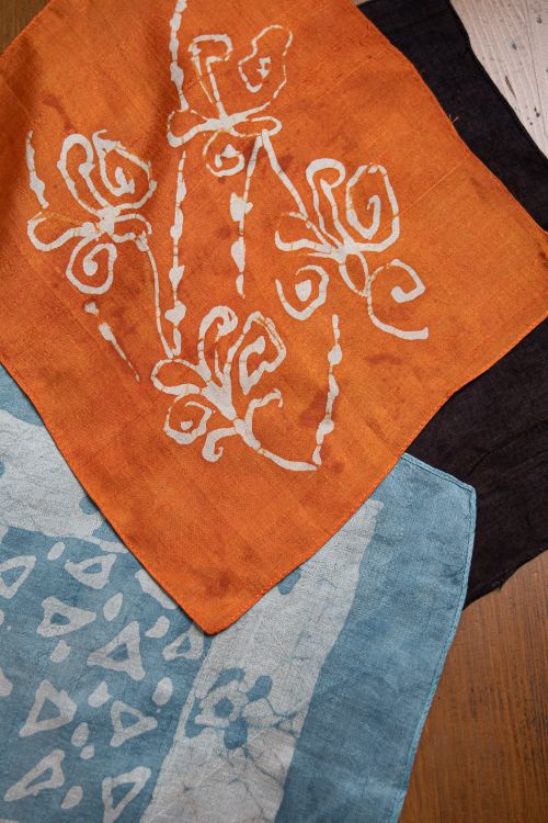 TICH Heritage Batik Print Pocket Squares (Set of 3)-Orange, Powder Blue & Black