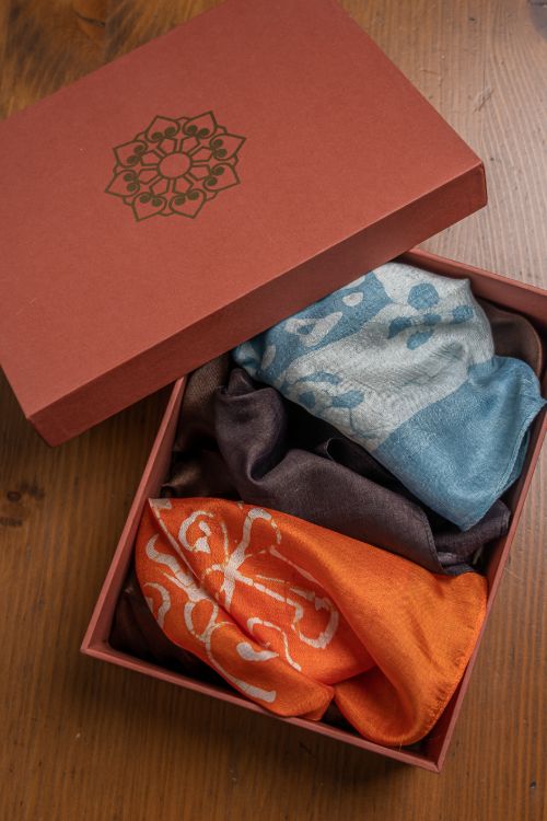 TICH Heritage Batik Print Pocket Squares (Set of 3)-Orange, Powder Blue & Black