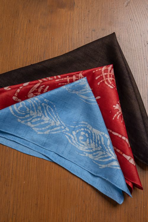 TICH Heritage Batik Print Pocket Squares (Set of 3)-Sky Blue, Dark Brown & Red
