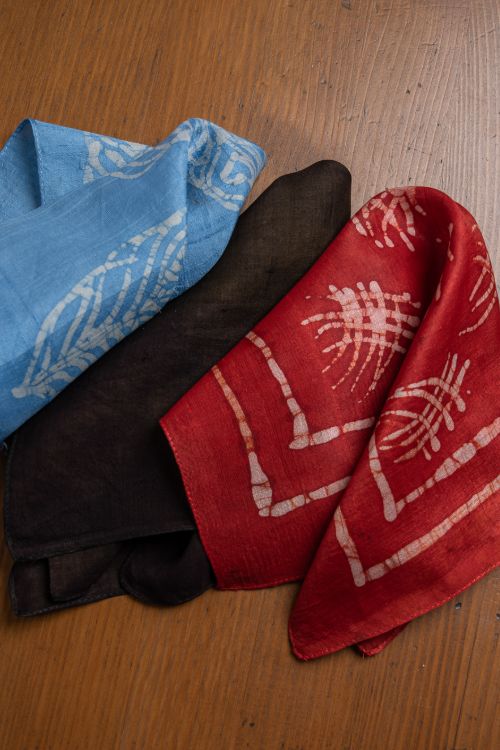 TICH Heritage Batik Print Pocket Squares (Set of 3)-Sky Blue, Dark Brown & Red