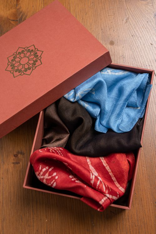 TICH Heritage Batik Print Pocket Squares (Set of 3)-Sky Blue, Dark Brown & Red