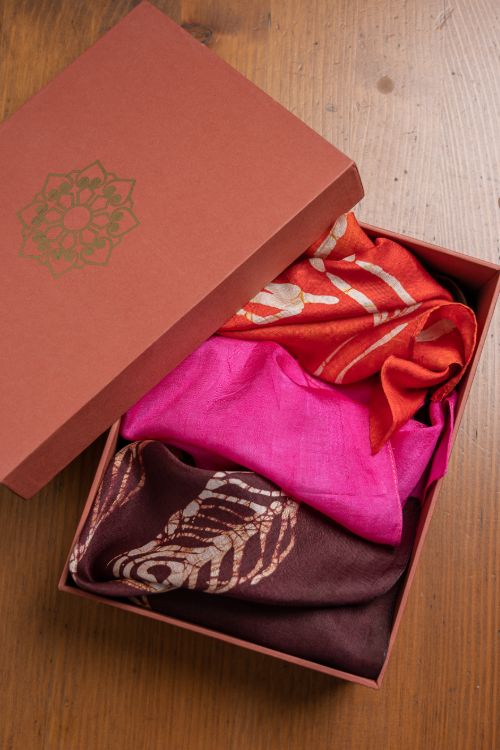 TICH Heritage Batik Print Pocket Squares (Set of 3)-Red, Hot Pink & Wine
