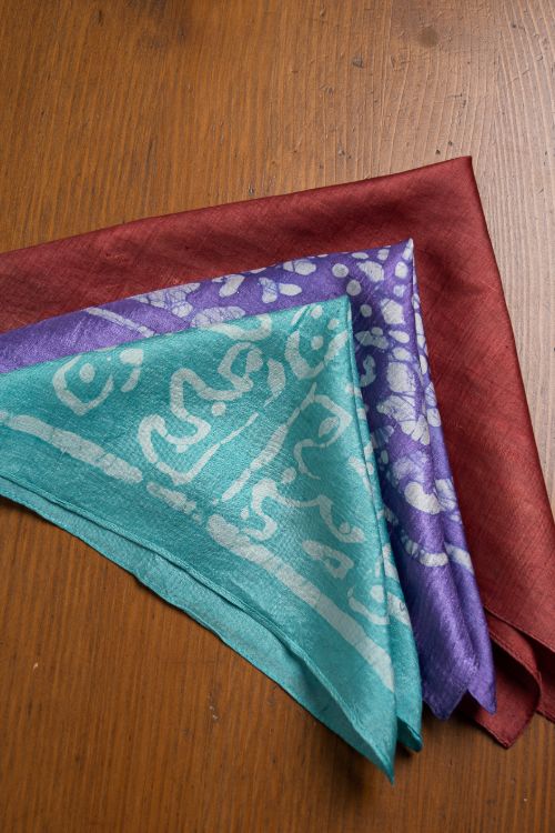 TICH Heritage Batik Print Pocket Squares (Set of 3)-Sea Blue, Maroon & Purple