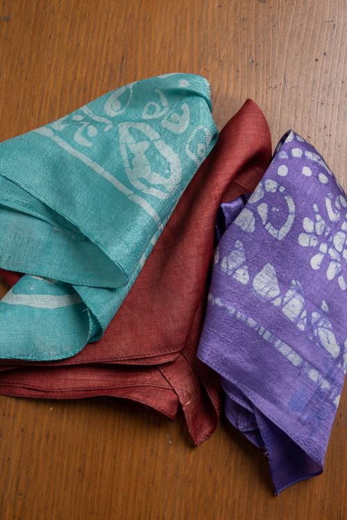 TICH Heritage Batik Print Pocket Squares (Set of 3)-Sea Blue, Maroon & Purple