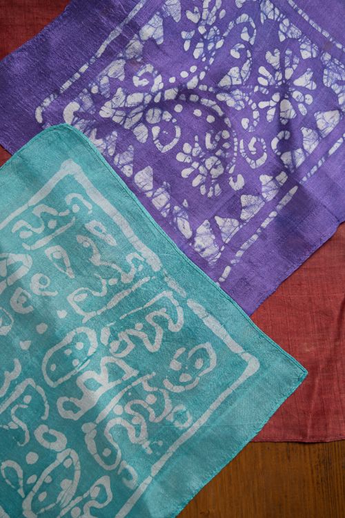 TICH Heritage Batik Print Pocket Squares (Set of 3)-Sea Blue, Maroon & Purple