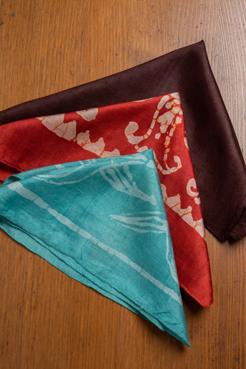 TICH Heritage Batik Print Pocket Squares (Set of 3)-Red, Sea Green & Brown