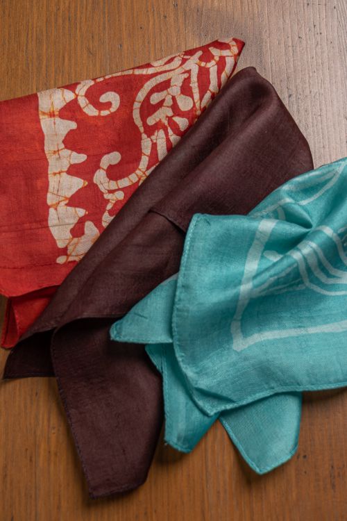 TICH Heritage Batik Print Pocket Squares (Set of 3)-Red, Sea Green & Brown
