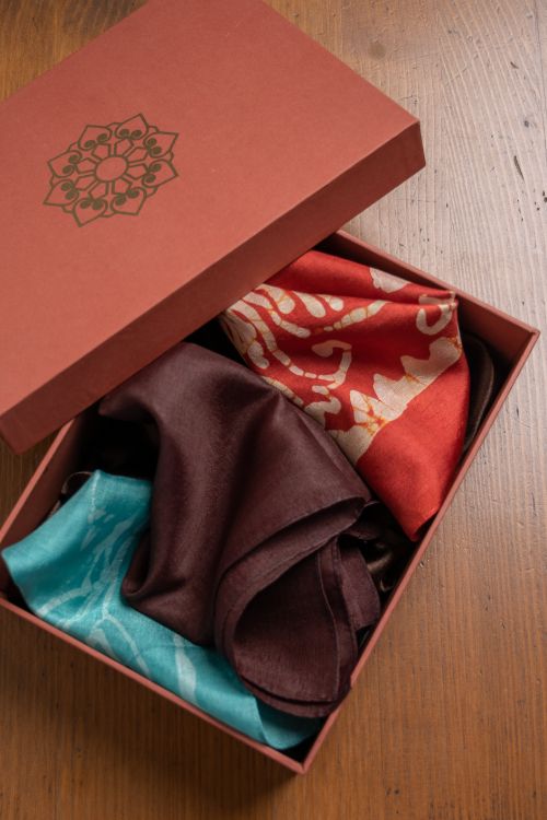 TICH Heritage Batik Print Pocket Squares (Set of 3)-Red, Sea Green & Brown