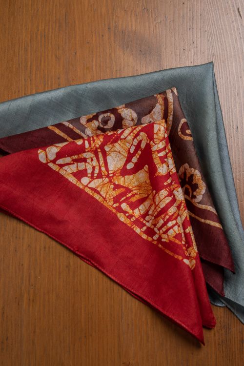 TICH Heritage Batik Print Pocket Squares (Set of 3)-Grey, Wine & Red