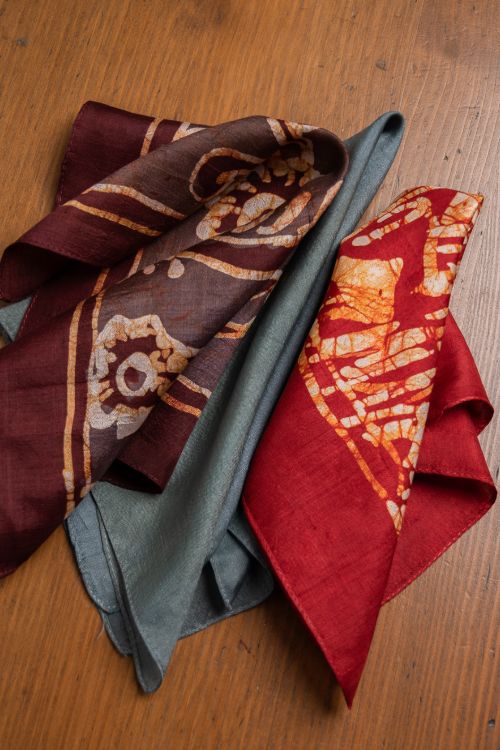 TICH Heritage Batik Print Pocket Squares (Set of 3)-Grey, Wine & Red