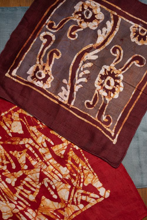 TICH Heritage Batik Print Pocket Squares (Set of 3)-Grey, Wine & Red