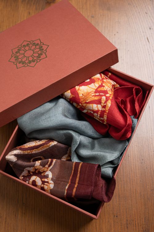 TICH Heritage Batik Print Pocket Squares (Set of 3)-Grey, Wine & Red