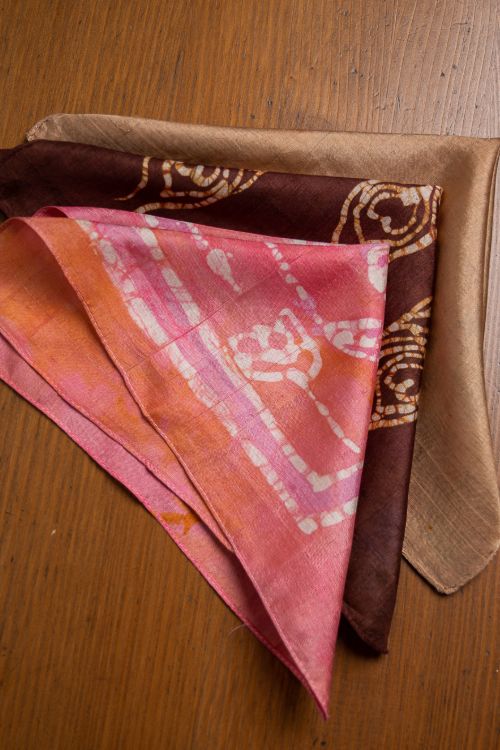 TICH Heritage Batik Print Pocket Squares (Set of 3)-Beige, Wine & Peach