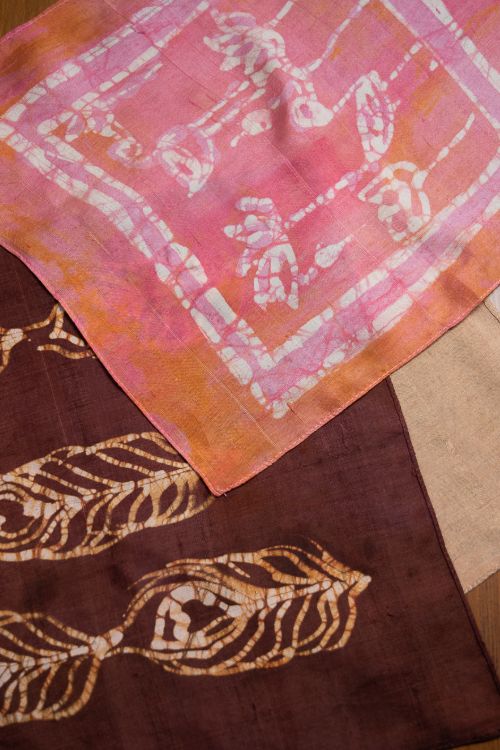 TICH Heritage Batik Print Pocket Squares (Set of 3)-Beige, Wine & Peach