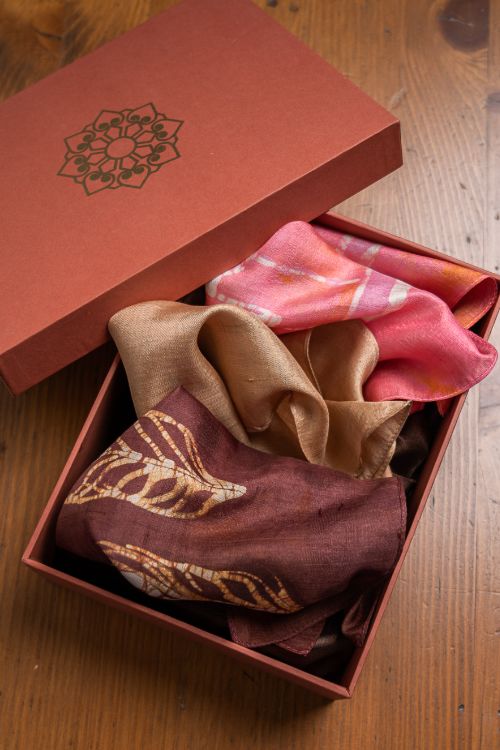 TICH Heritage Batik Print Pocket Squares (Set of 3)-Beige, Wine & Peach