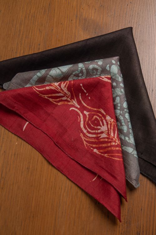 TICH Heritage Batik Print Pocket Squares (Set of 3)-Red, Brown & Grey