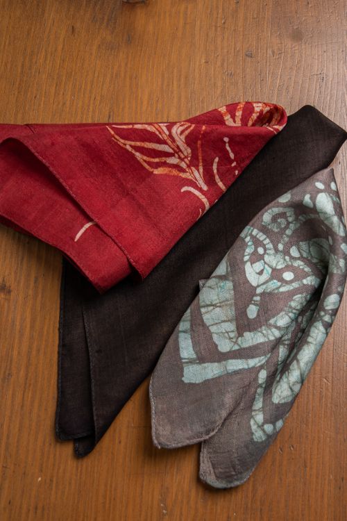 TICH Heritage Batik Print Pocket Squares (Set of 3)-Red, Brown & Grey