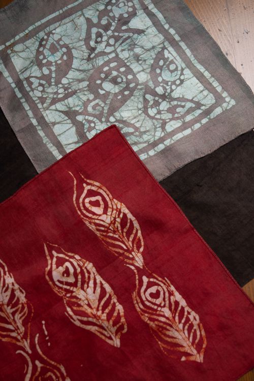 TICH Heritage Batik Print Pocket Squares (Set of 3)-Red, Brown & Grey
