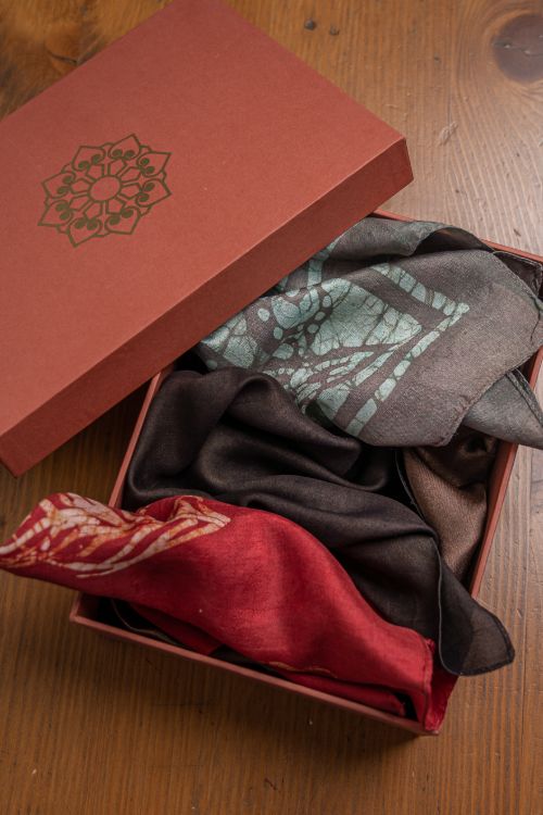 TICH Heritage Batik Print Pocket Squares (Set of 3)-Red, Brown & Grey