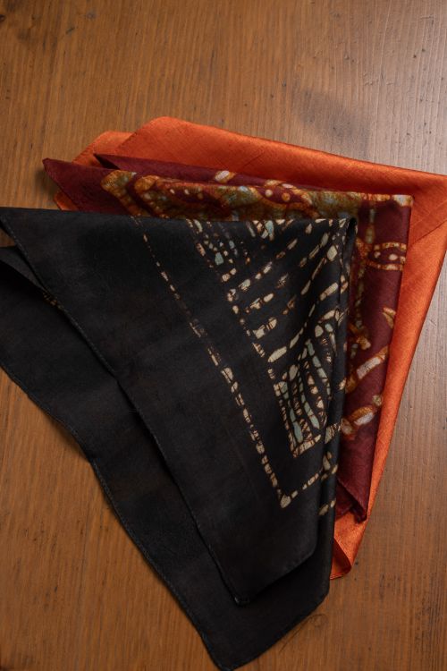 TICH Heritage Batik Print Pocket Squares (Set of 3) -Orange, Maroon & Black