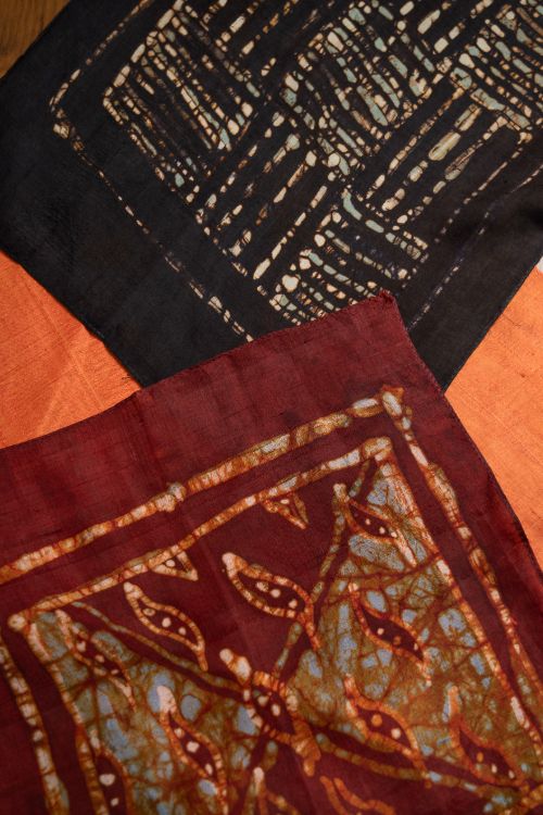 TICH Heritage Batik Print Pocket Squares (Set of 3) -Orange, Maroon & Black