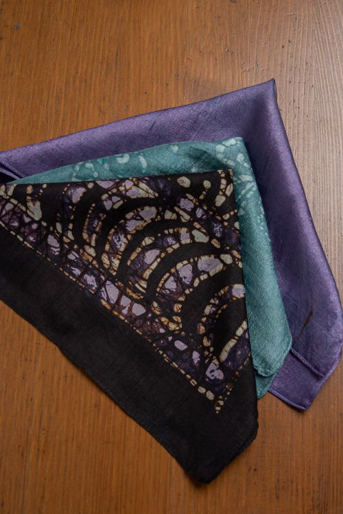 TICH Heritage Batik Print Pocket Squares (Set of 3)-Lavender, Turquoise & Dark Violet