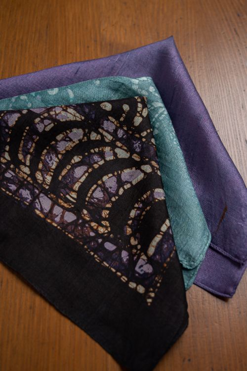 TICH Heritage Batik Print Pocket Squares (Set of 3)-Lavender, Turquoise & Dark Violet