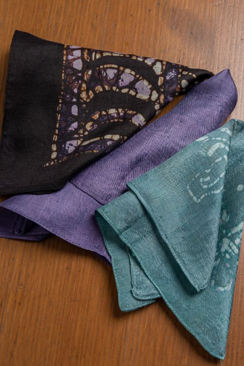 TICH Heritage Batik Print Pocket Squares (Set of 3)-Lavender, Turquoise & Dark Violet