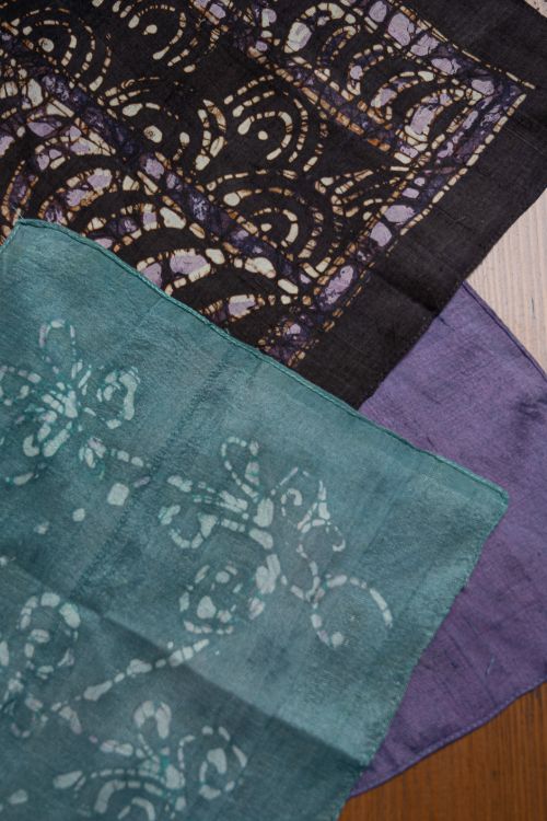 TICH Heritage Batik Print Pocket Squares (Set of 3)-Lavender, Turquoise & Dark Violet