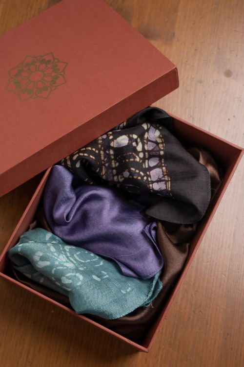 TICH Heritage Batik Print Pocket Squares (Set of 3)-Lavender, Turquoise & Dark Violet