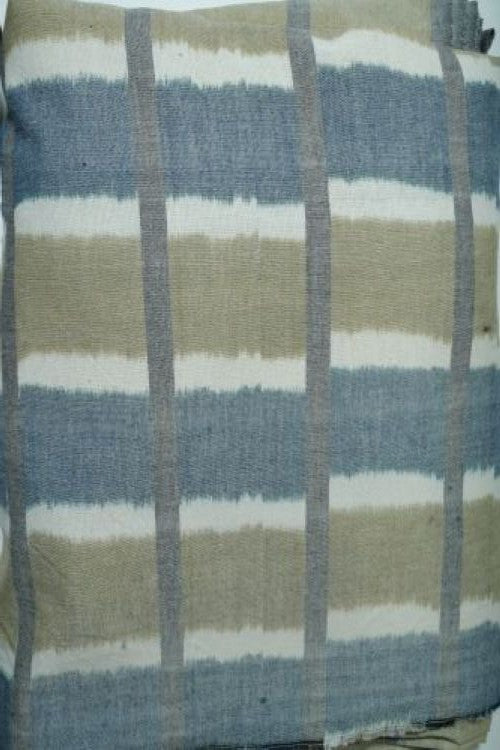 Safe Dye Ikat Cotton Fabric - Grayish Blue , Gray Green With Natural Cora White