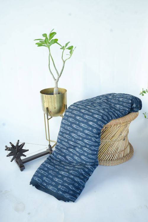 Safe Dye Ikat Cotton Fabric - Navyblue And White