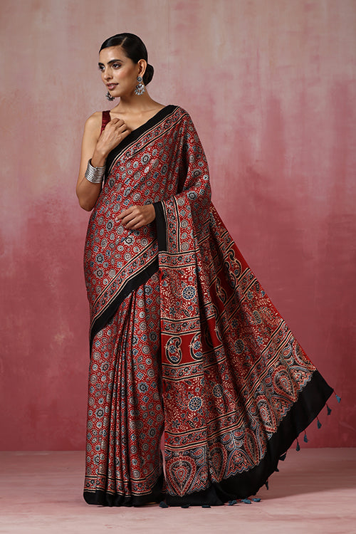 Jahangir Khatri - Red Ajrakh Modal Saree - 047