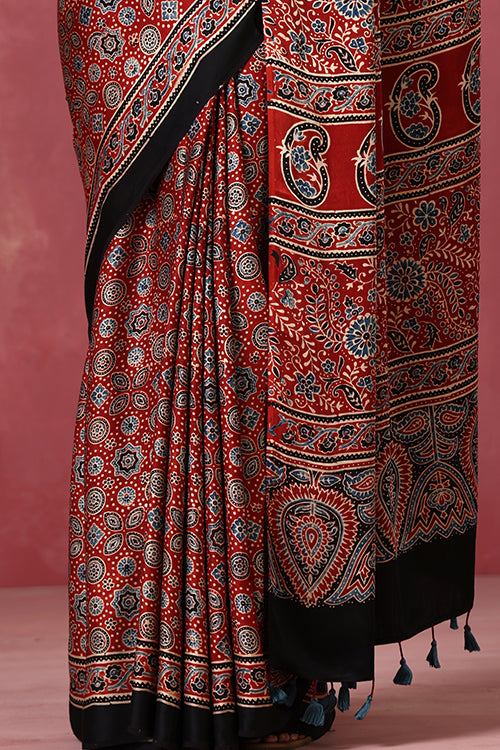 Jahangir Khatri - Red Ajrakh Modal Saree - 047