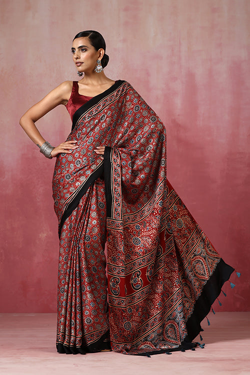 Jahangir Khatri - Red Ajrakh Modal Saree - 047