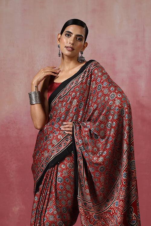 Jahangir Khatri - Red Ajrakh Modal Saree - 047