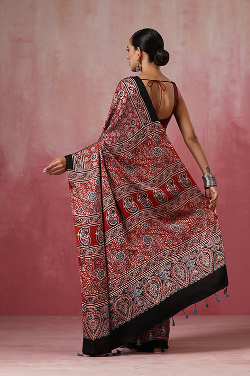 Jahangir Khatri - Red Ajrakh Modal Saree - 047