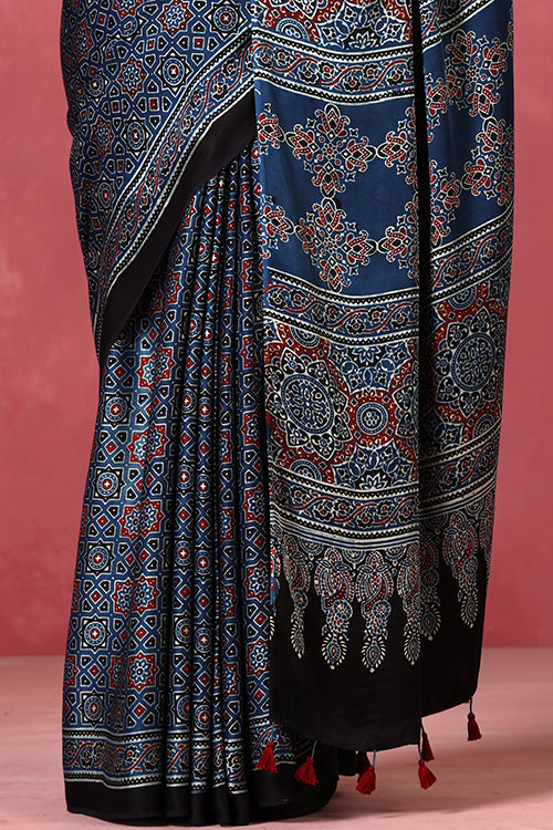 Jahangir Khatri - Indigo Blue Ajrakh Modal Saree - 043