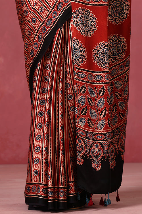 Jahangir Khatri - Red Ajrakh Modal Saree - 045